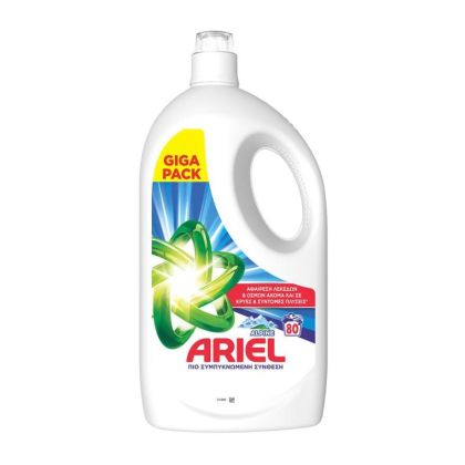 Гръцки течен перилен препарат за бели и светли дрехи Ariel Alpine 80 пранета