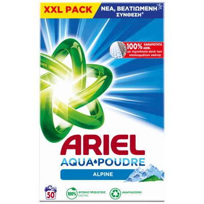 Сух прах за пране Ariel Alpine за бяло –  3.25 кг / 50 пранета (Гърция)