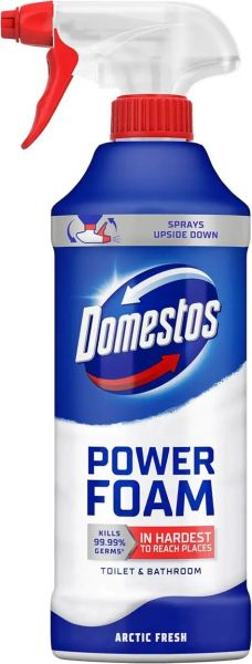 Почистваща пяна за баня и тоалетна Domestos Power Foam, 435 ml