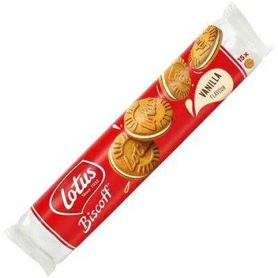 Карамелизирани сандвич бисквити с пълнеж от крем  Lotus Biscoff Vanilla 150гр.