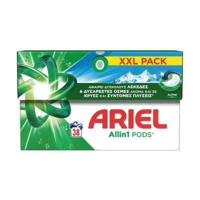 Ariel All in 1 PODS Alpine – Капсули за пране 38 бр.Гръцки за бяло пране 